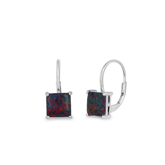 Sterling Silver Elegant Black Fire Opal Square Dangle Earrings New - Picture 1 of 4